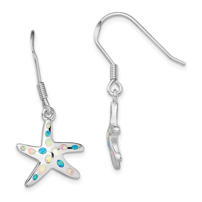 Sterling Silver Rhodium-plated Pink/Blue Created Opal Starfish Dangle Earrings