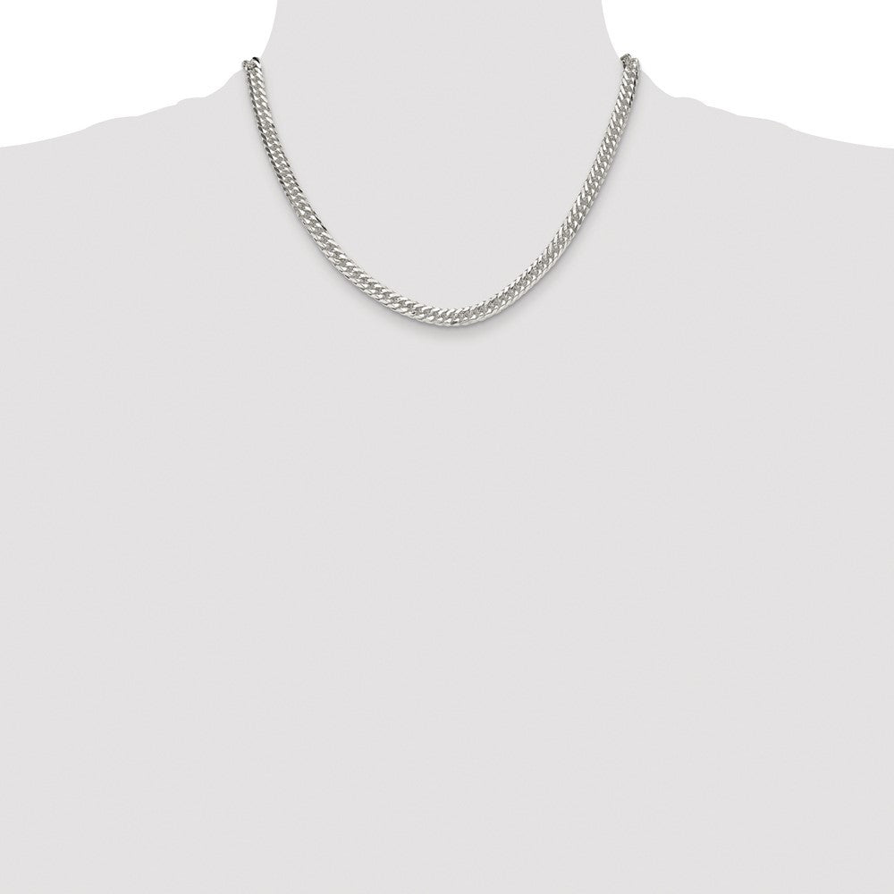 Sterling Silver Rhodium-plated Double Diamond-cut Curb Chain Necklace 18"