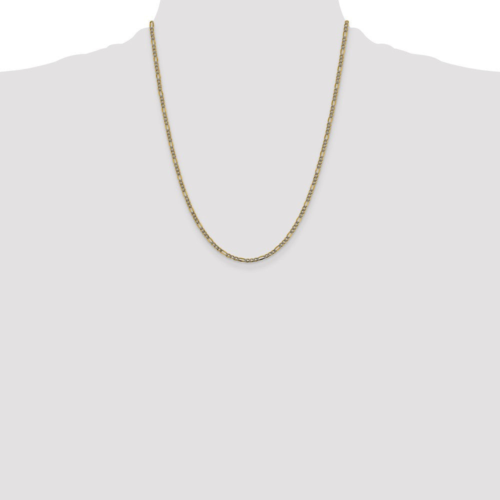 14k Yellow Gold 3.2mm Semi-Solid with Rhodium Figaro Chain Necklace 22"
