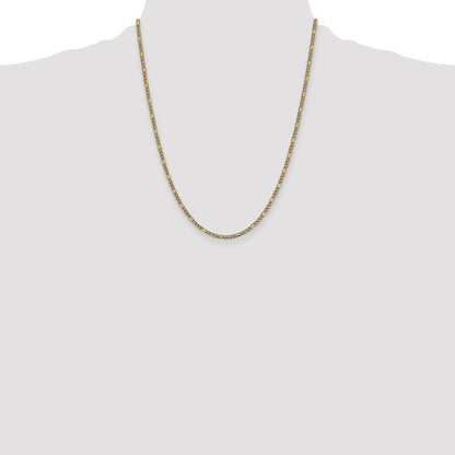14k Yellow Gold 3.2mm Semi-Solid with Rhodium Figaro Chain Necklace 22"