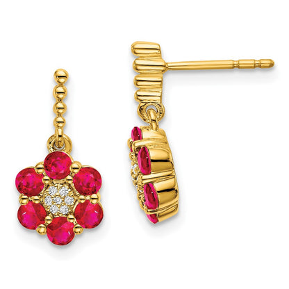 14k Yellow Gold Ruby and Diamond Drop & Dangle Earrings