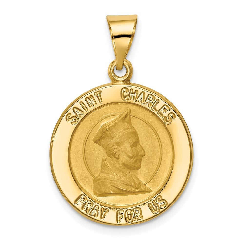 14k Yellow Gold Polished and Satin St. Charles Medal Hollow Pendant