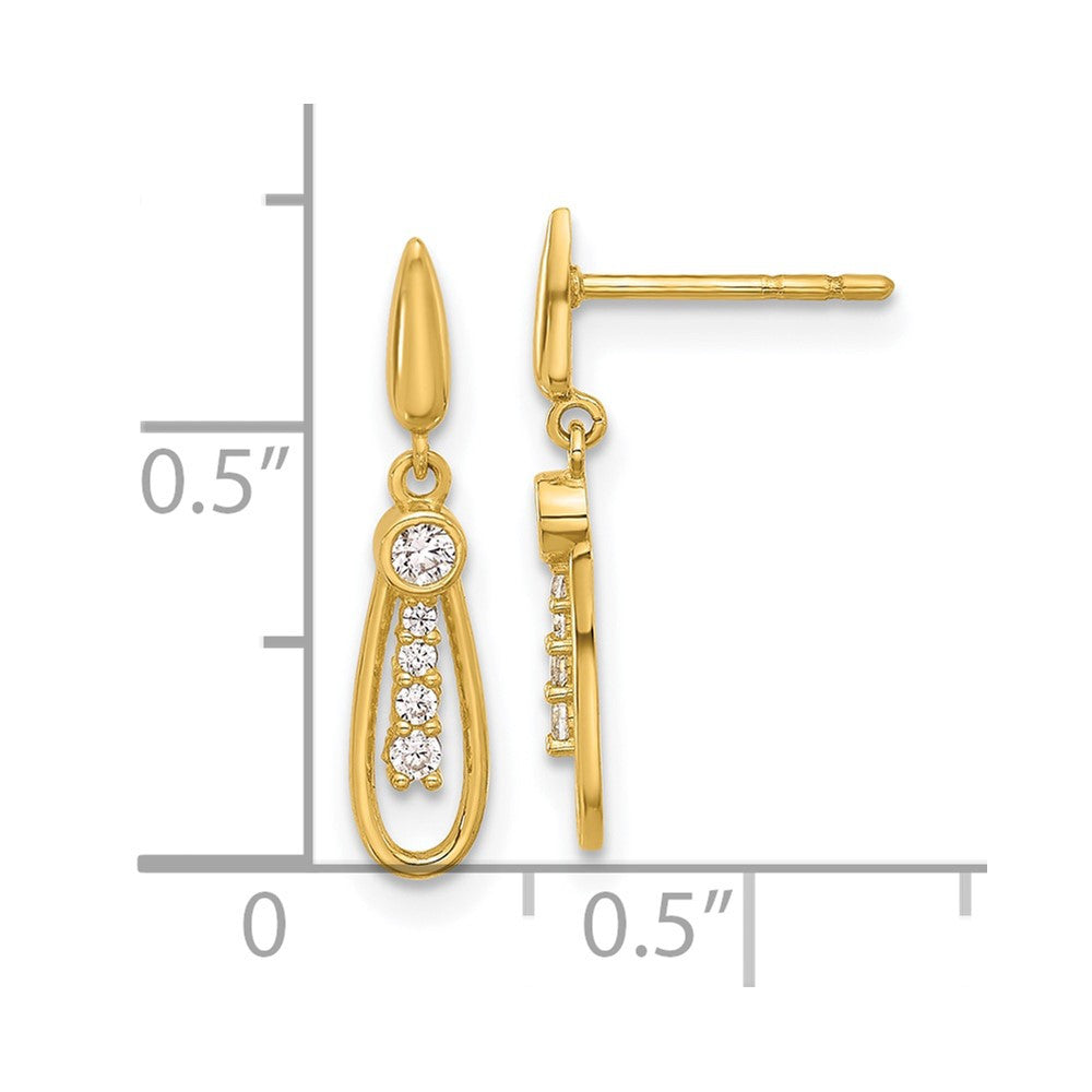 14k Yellow Gold Polished Tear CZ Dangle Earrings