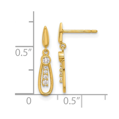 14k Yellow Gold Polished Tear CZ Dangle Earrings