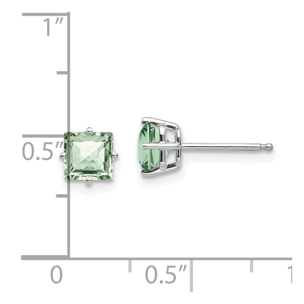 14kw 5mm Square Checker-Cut Green Quartz Stud Earrings