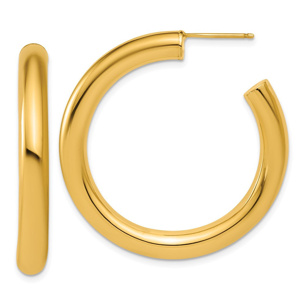 14k Yellow Gold Polished 5.0 x 40mm Tube C-Hoop Earrings