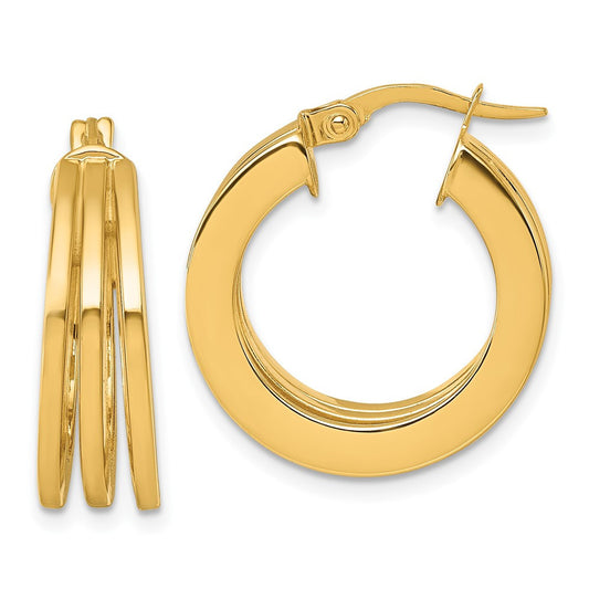 14k Yellow Gold Polished Square Tube Hoop Earrings