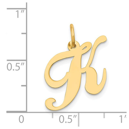 14k Yellow Gold Medium Fancy Script Letter K Initial Charm Pendant