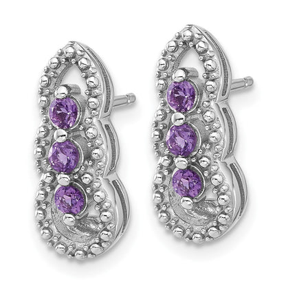 Sterling Silver Rhodium-plated Amethyst Dangle Earrings