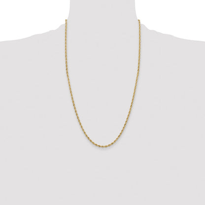 14k Yellow Gold 3mm Semi Solid Rope with Lobster Clasp Chain Necklace 26"