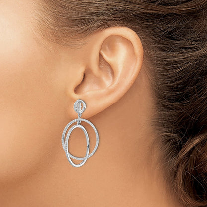 Sterling Silver Rhodium-plated CZ Circles Dangle Earrings