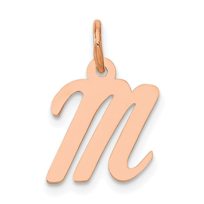 14k Rose Gold Small Script Letter M Initial Charm Pendant