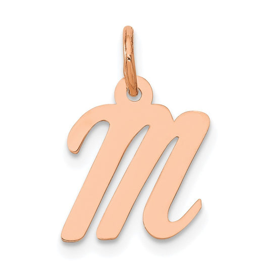 14k Rose Gold Small Script Letter M Initial Charm Pendant