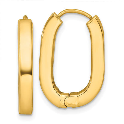 14k Yellow Gold Polished 3.25mm Oval Square Tube Hinged Hoop Earrings
