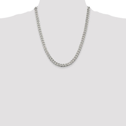Sterling Silver 7mm Pav� Curb Chain Necklace 22"