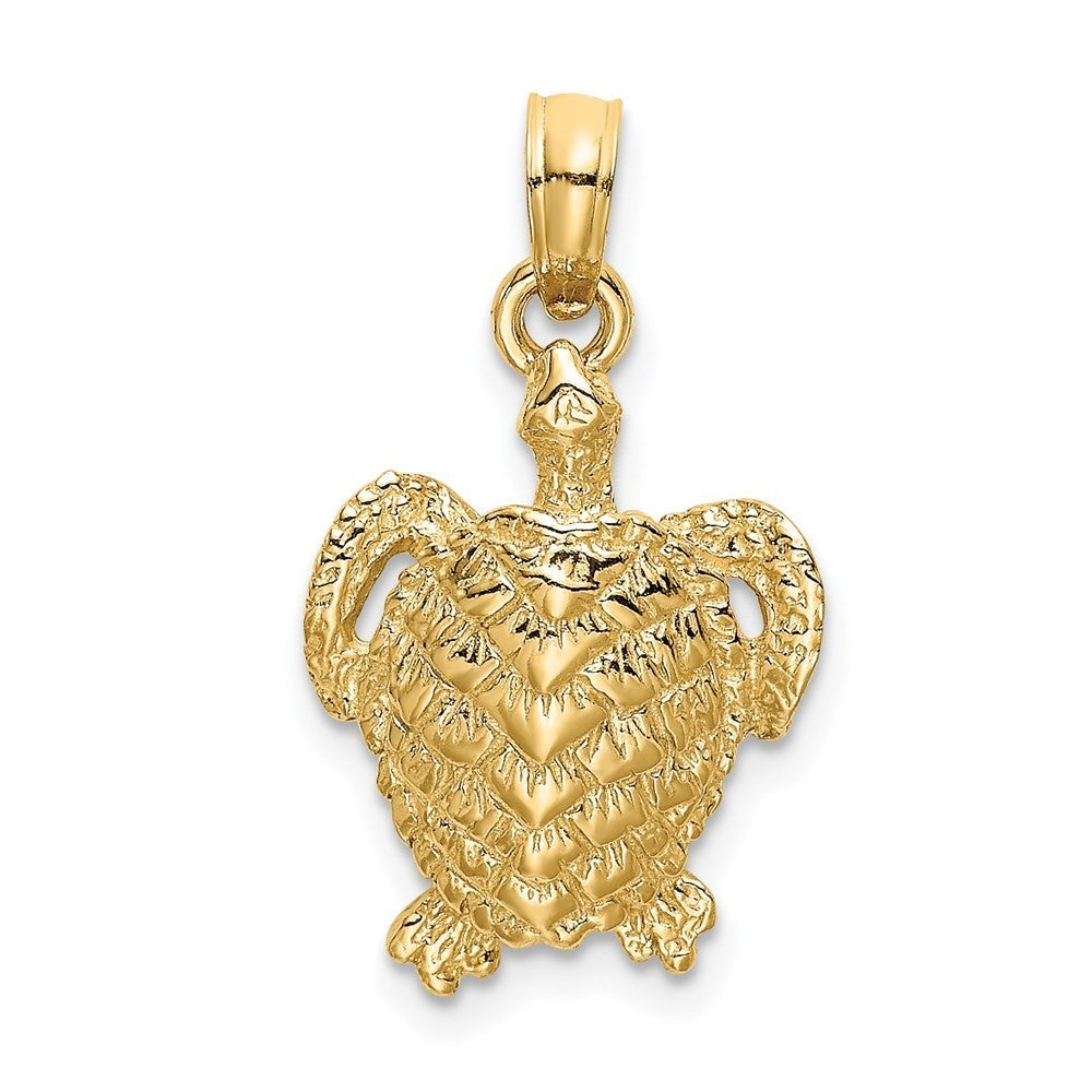 14k Yellow Gold Textured Sea Turtle Charm Pendant