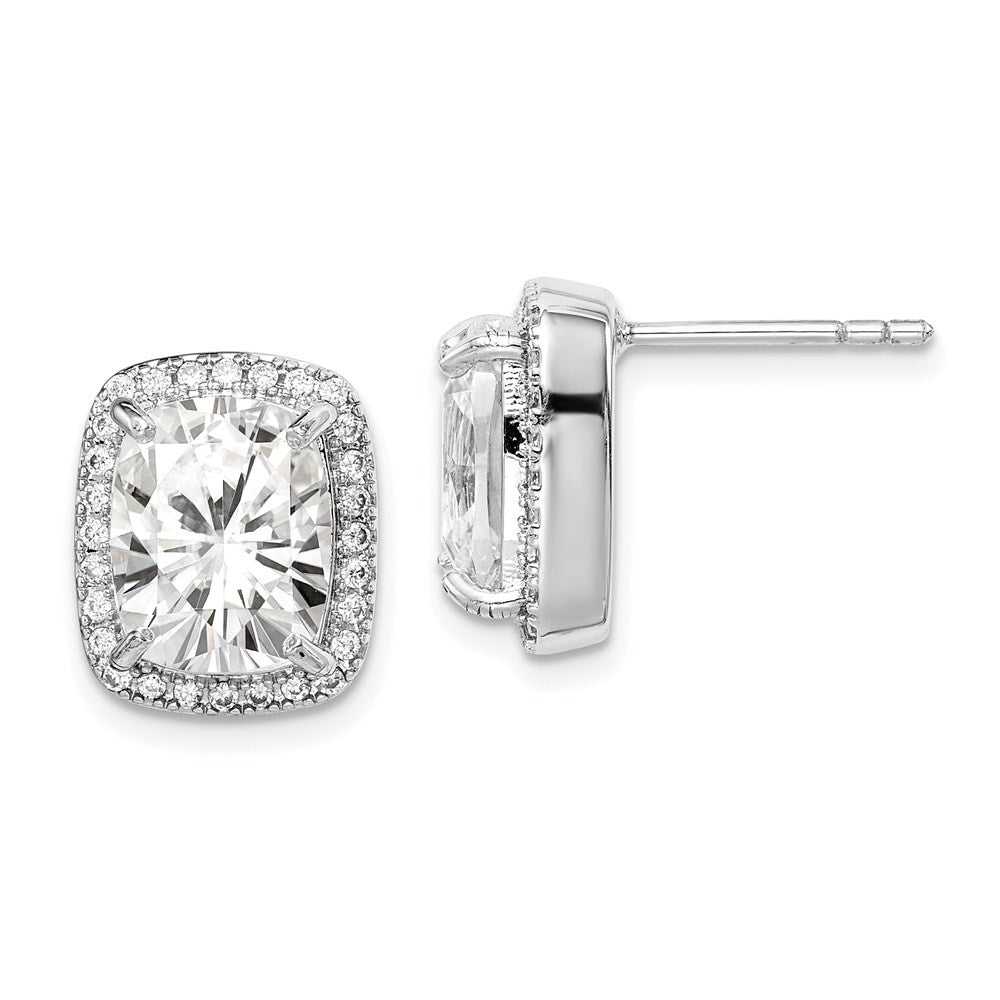 Sterling Silver RH-plated Polished 10x8mm Cushion CZ Halo Button Stud Earrings