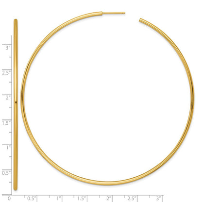 14k Yellow Gold Polished 2.0 x 90mm Tube C-Hoop Earrings