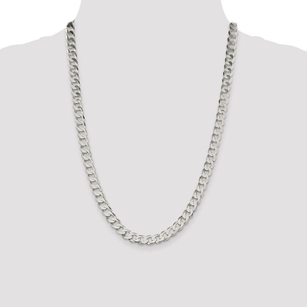 Sterling Silver 7.5mm Flat Curb Chain Necklace 24"