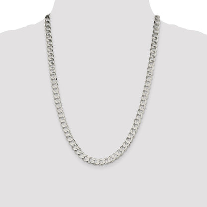 Sterling Silver 7.5mm Flat Curb Chain Necklace 24"