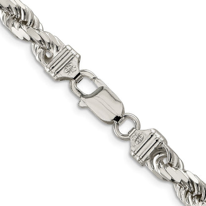 Sterling Silver 6.5mm Diamond-cut Rope Chain Necklace 22"
