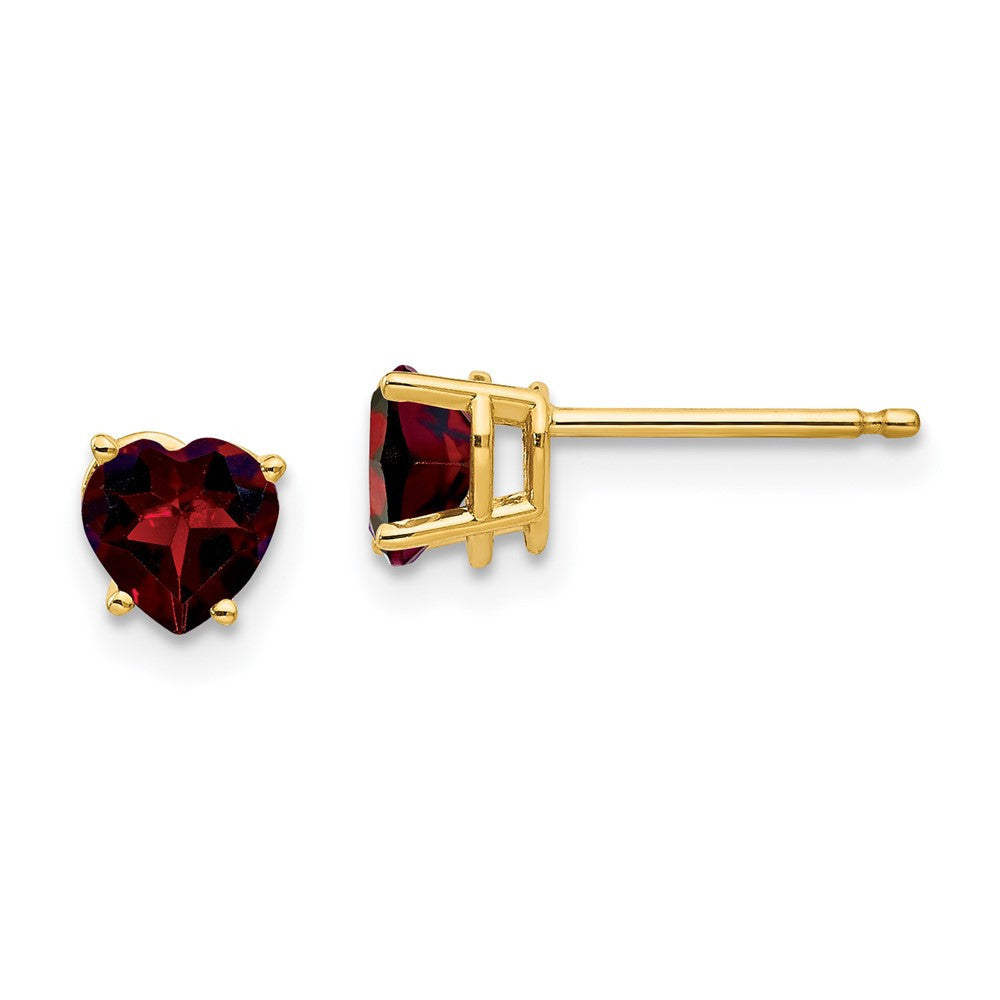 14k Yellow Gold 5mm Heart Garnet Stud Earrings