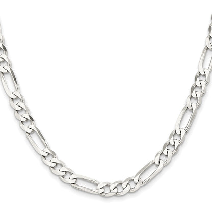 Sterling Silver Rhodium-plated 7.5mm Figaro Chain Necklace 24"