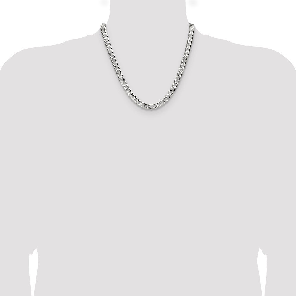Sterling Silver 8.25mm Flat Diamond-Cut Pave Curb Chain Necklace 20"