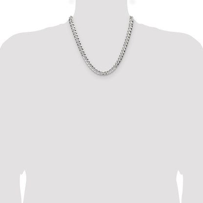 Sterling Silver 8.25mm Flat Diamond-Cut Pave Curb Chain Necklace 20"