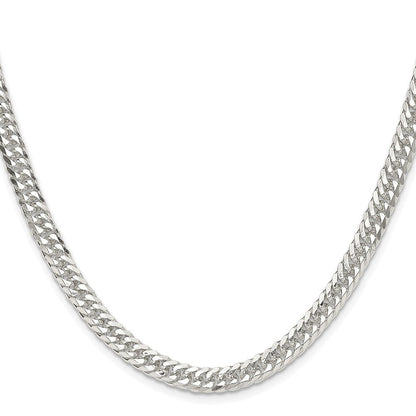 Sterling Silver Rhodium-plated Double Diamond-cut Curb Chain Necklace 22"
