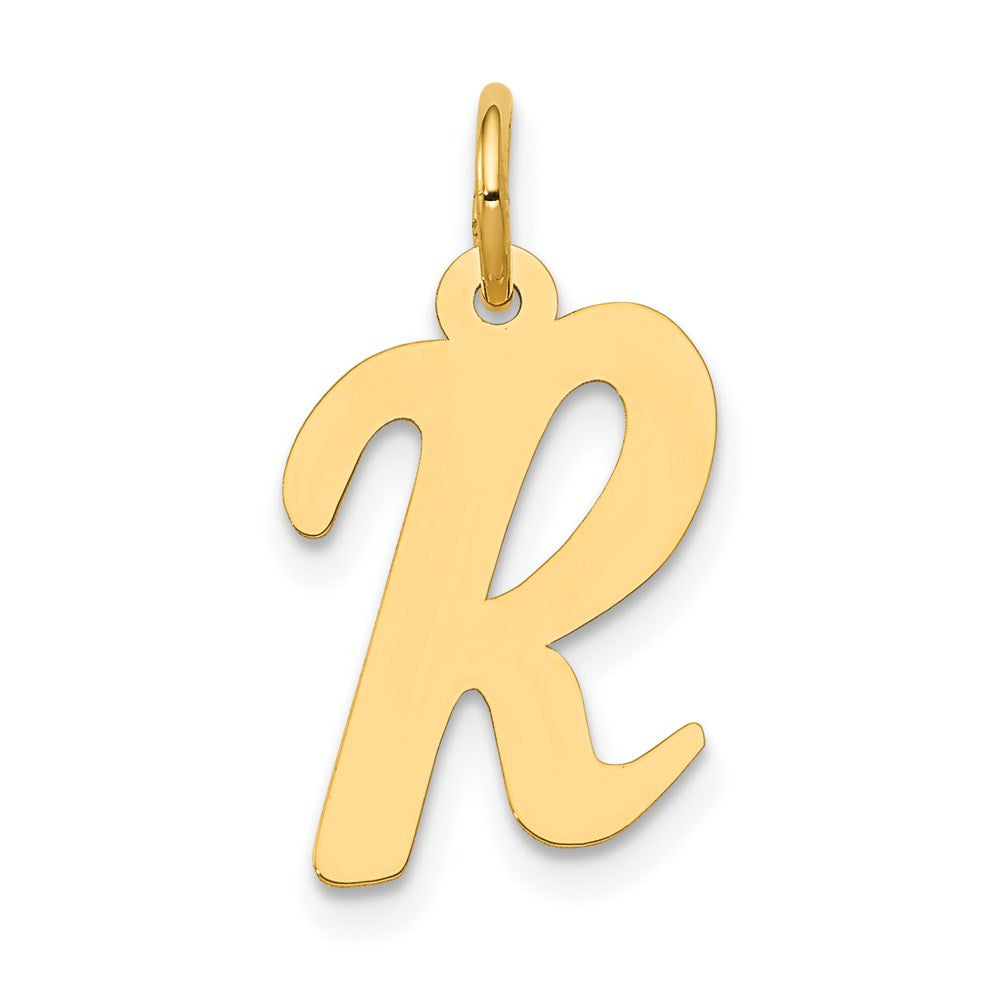 14k Yellow Gold Medium Script Letter R Initial Charm Pendant