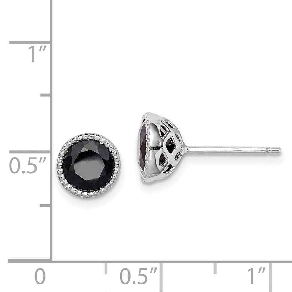 Sterling Silver Rhodium-plated Black Sapphire Stud Earrings
