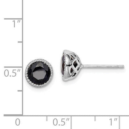 Sterling Silver Rhodium-plated Black Sapphire Stud Earrings