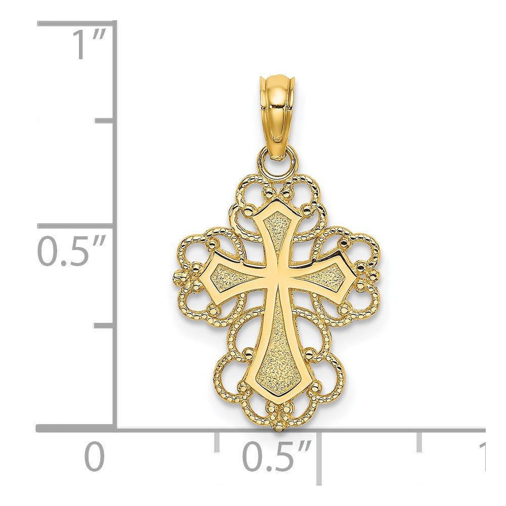14k Yellow Gold Beaded Lace Trim Cross Charm Pendant