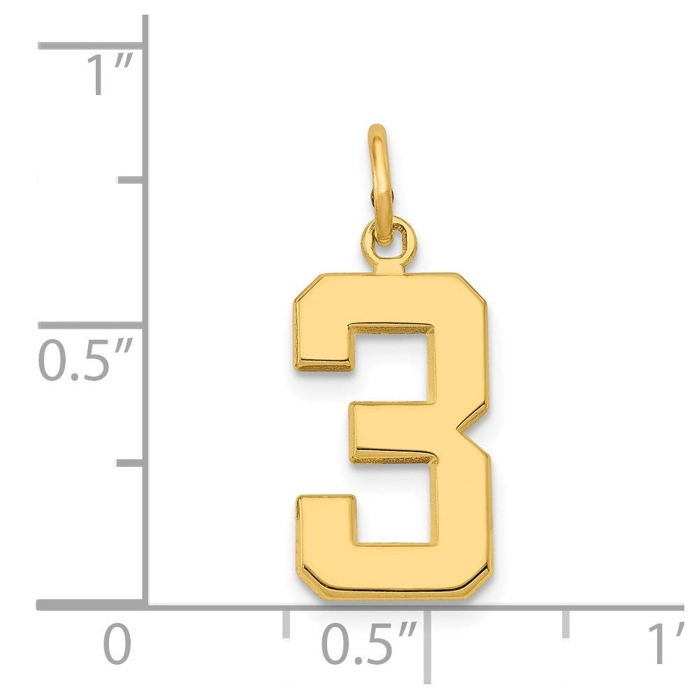 14k Yellow Gold Medium Polished Number 3 Charm Pendant