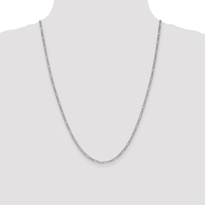14K White Gold 2.5mm Semi-Solid Figaro with Lobster Clasp Chain Necklace 24"