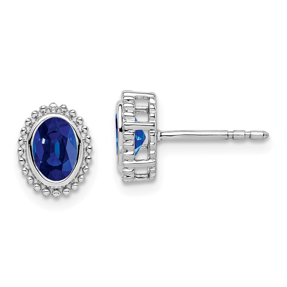 14k White Gold Oval Sapphire Button Stud Earrings