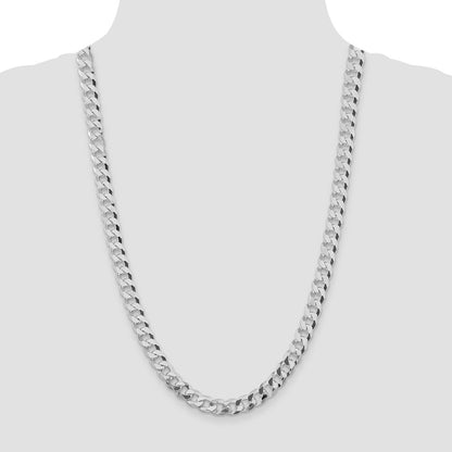 Sterling Silver Rhodium-plated 8.5mm Beveled Curb Chain Necklace 26"