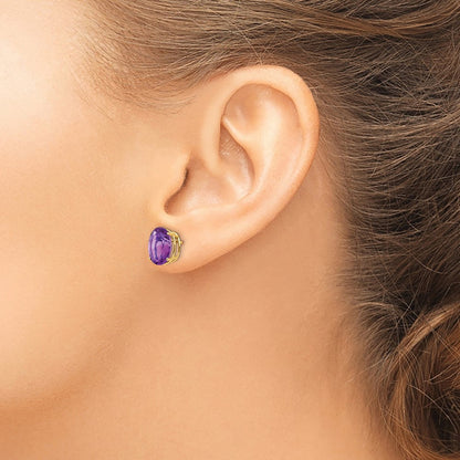 14k Yellow Gold 10x8mm Oval Amethyst Stud Earrings