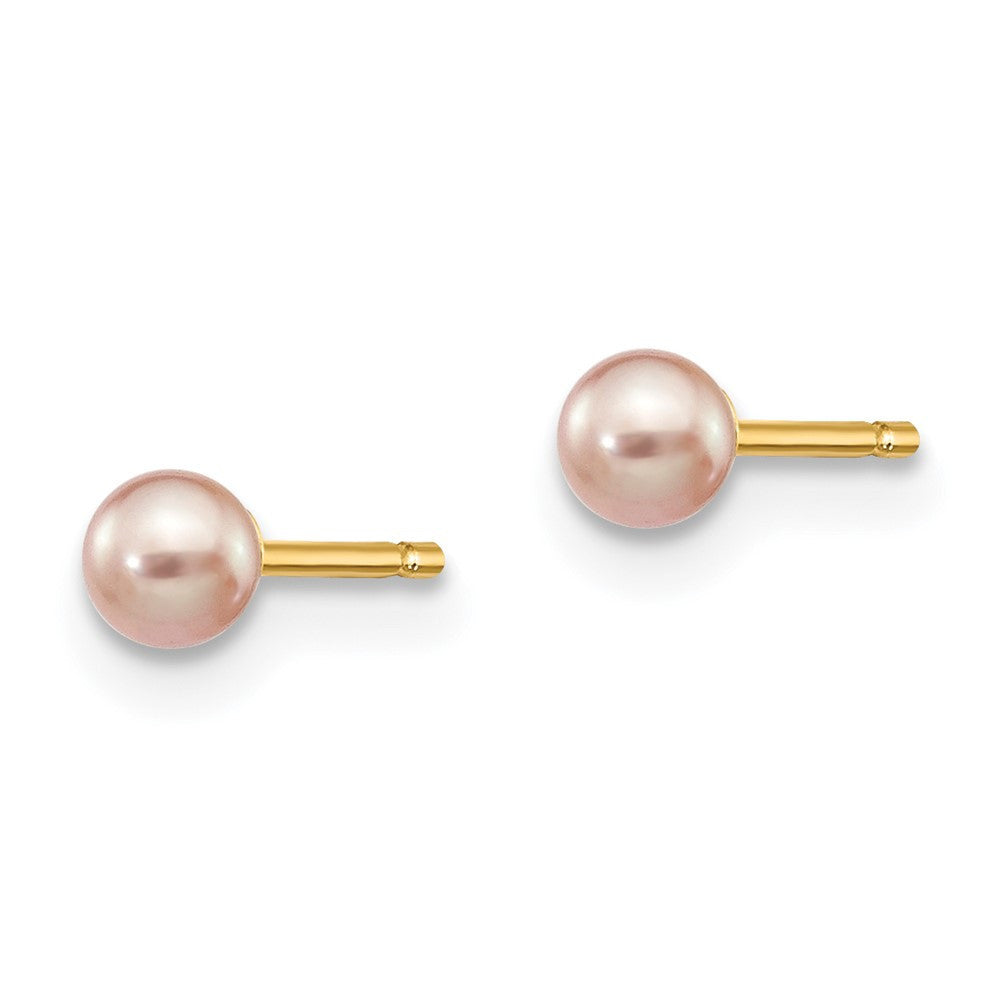 14k Yellow Gold 3-4mm Purple Round Freshwater Cultured Pearl Stud Earrings