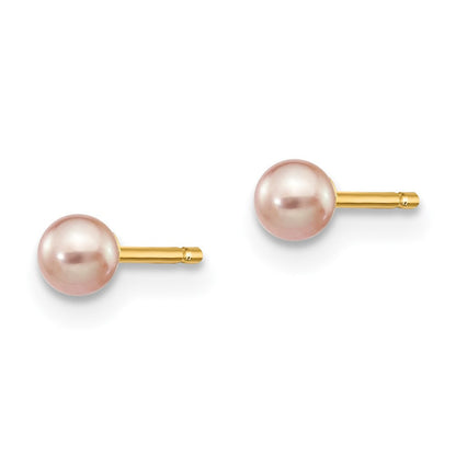 14k Yellow Gold 3-4mm Purple Round Freshwater Cultured Pearl Stud Earrings