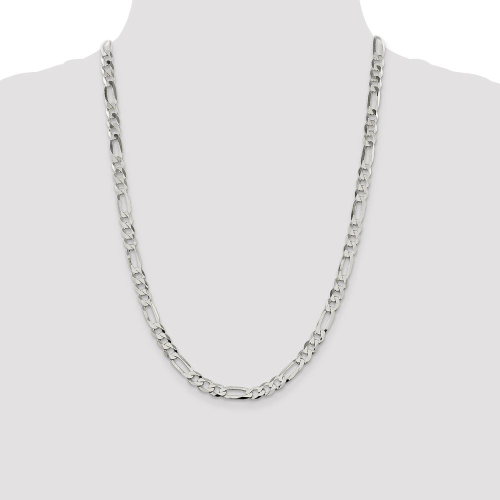 Sterling Silver 7.0mm Lightweight Flat Figaro Chain Necklace 24"