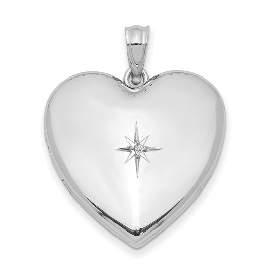 Sterling Silver Rhod-plated 24mm Diamond Star Design Heart Locket Pendant