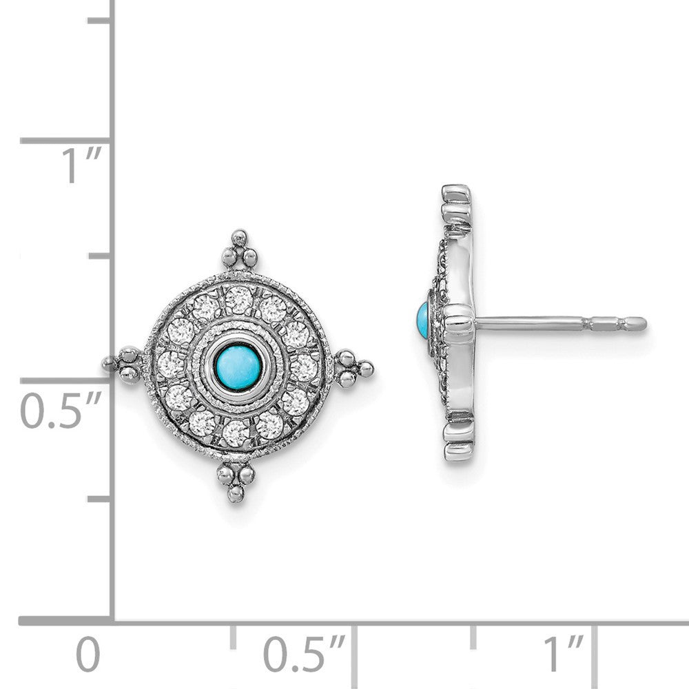 14k White Gold Turquoise and White Topaz Stud Earrings