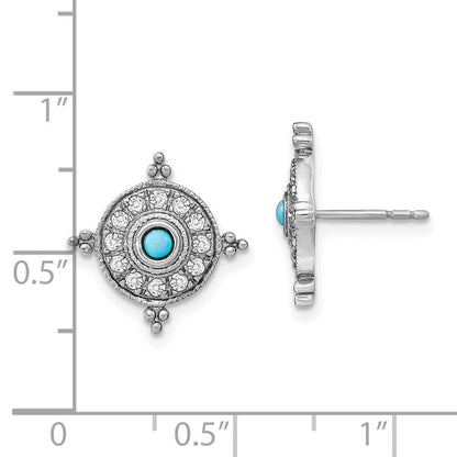 14k White Gold Turquoise and White Topaz Stud Earrings