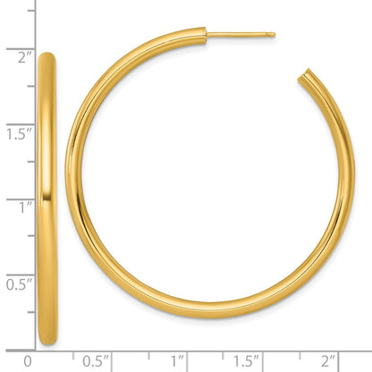 14k Yellow Gold Polished 3.0 x 50mm Tube C-Hoop Earrings