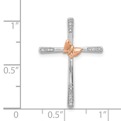 Sterling Silver Butterfly Diamond Cross Pendant