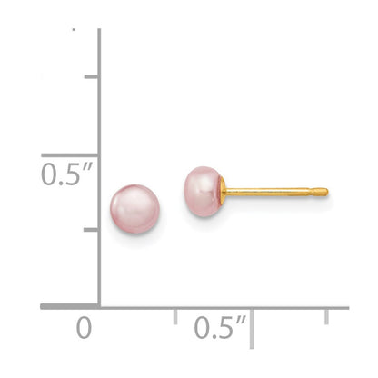 14k Yellow Gold 4-5mm Purple Freshwater Cultured Button Pearl Stud Earrings