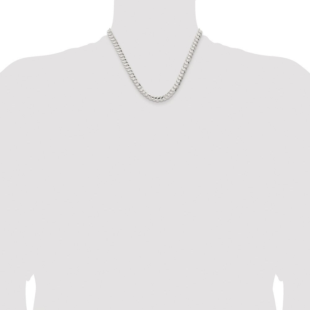 Sterling Silver Rhodium-plated 6.75mm Concave Beveled Curb Chain Necklace 18"