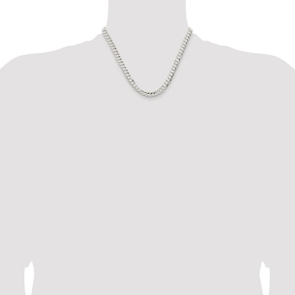 Sterling Silver Rhodium-plated 6.75mm Concave Beveled Curb Chain Necklace 18"